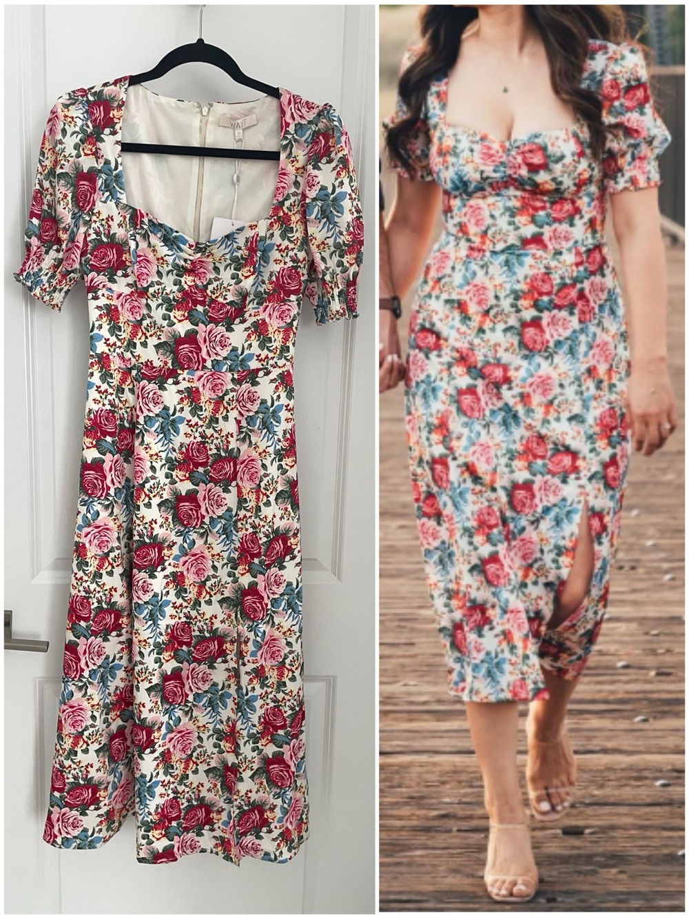 New WAYF Floral Puff Sleeve Midi Dress Size XS NWT